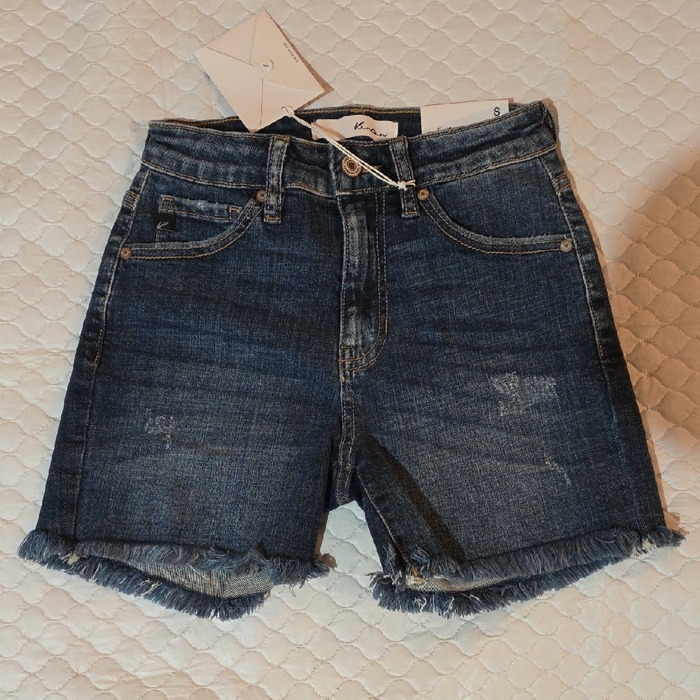KanCan Indigo Denim Kids Shorts with Distressed Hem